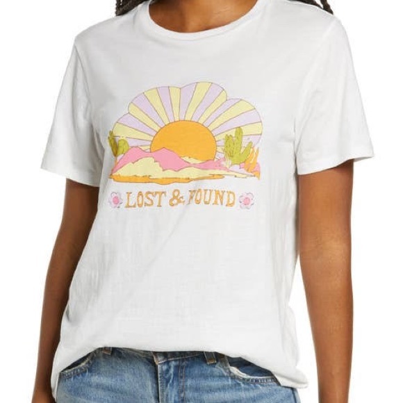 BAN.DO White Purple Orange Green Southwest Lost & Found Sunshine Graphic T Shirt - Picture 9 of 11